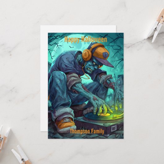 Zombie DJ Rave Halloween-feeststemming Kaart (Voorkant / Achterkant in situ)