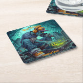 Zombie DJ Rave Halloween Party Vibes Kartonnen Onderzetters (Schuin)