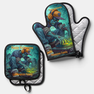 Zombie DJ Rave Halloween Party Vibes Ovenwant & Pannenlap Set