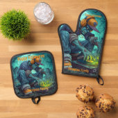 Zombie DJ Rave Halloween Party Vibes Ovenwant & Pannenlap Set (Top down)