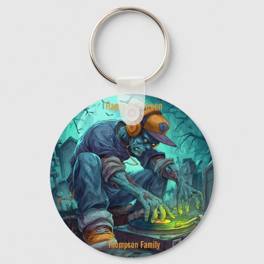 Zombie DJ Rave Halloween Party Vibes Sleutelhanger (Voorkant)