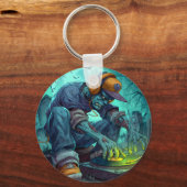 Zombie DJ Rave Halloween Party Vibes Sleutelhanger (Achterkant)
