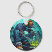 Zombie DJ Rave Halloween Party Vibes Sleutelhanger (Achterkant)