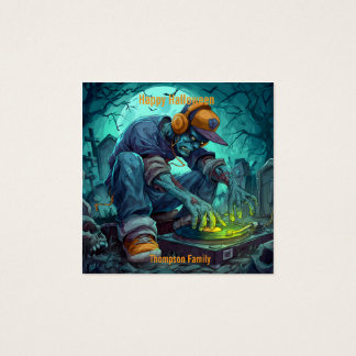 Zombie DJ Rave Halloween Party Vibes Vierkante Visitekaartjes