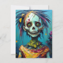 Zombie Doll with Yellow Eyes and Tattered Dress Briefkaart