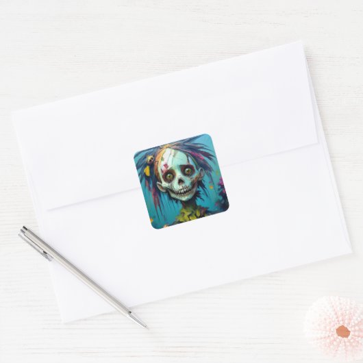Zombie Doll with Yellow Eyes and Tattered Dress Vierkante Sticker (Envelop)