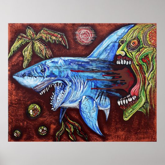 Zombie Eats Shark Poster (Voorkant)