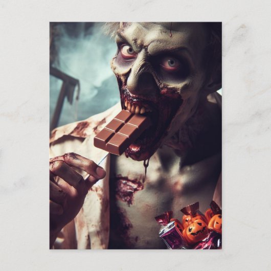 Zombie eet Halloween-chocolade Briefkaart (Voorkant)