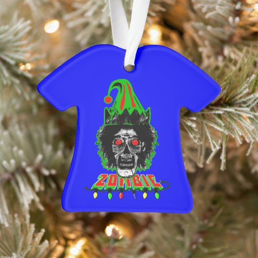 ZOMBIE ELF op blauw Ornament (Boom)