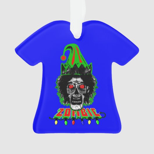 ZOMBIE ELF op blauw Ornament (voorkant)