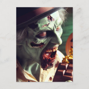 Zombie eten Halloween Chocolade Briefkaart