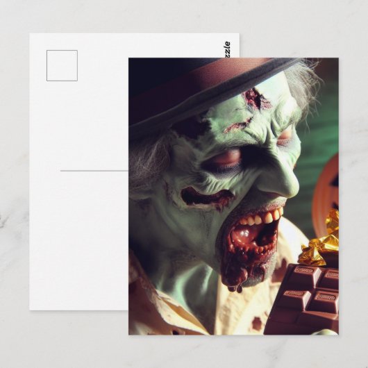 Zombie eten Halloween Chocolade Briefkaart (Voorkant / Achterkant)
