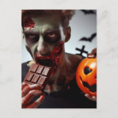 Zombie eten Halloween Chocolade Briefkaart (Voorkant)