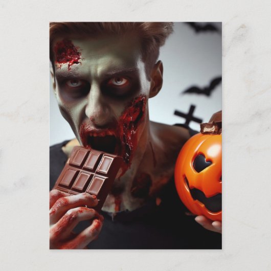 Zombie eten Halloween Chocolade Briefkaart (Voorkant)