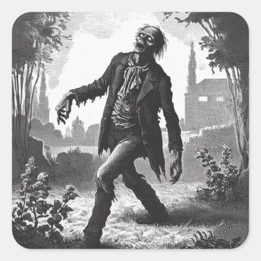 Zombie Etsen Horror Spooky Undead Vierkante Sticker (Voorkant)