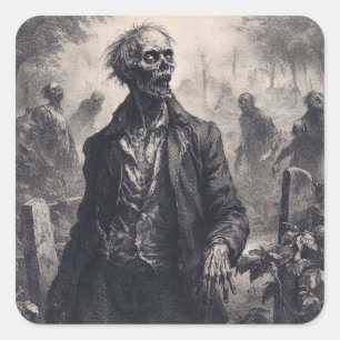 Zombie Etsen Horror Spooky Undead Vierkante Sticker