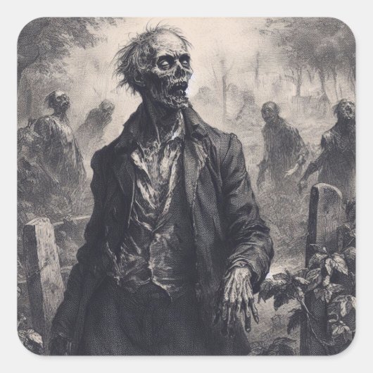 Zombie Etsen Horror Spooky Undead Vierkante Sticker (Voorkant)