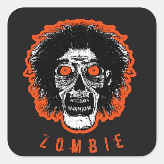 ZOMBIE Face - Oranje oyes Haar Vierkante Sticker (Voorkant)