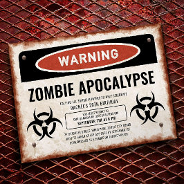 Zombie-feest uitnodiging met waarschuwingsschild