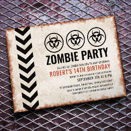 Zombie feest uitnodigingskaart met biohazard symbo kaart