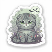 Zombie Fold - Schattigee Schotse Fold Cat Hallowee Sticker (Voorkant)