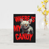 Zombie Franse Bulldog Halloween Kaart (Gele Bloem)