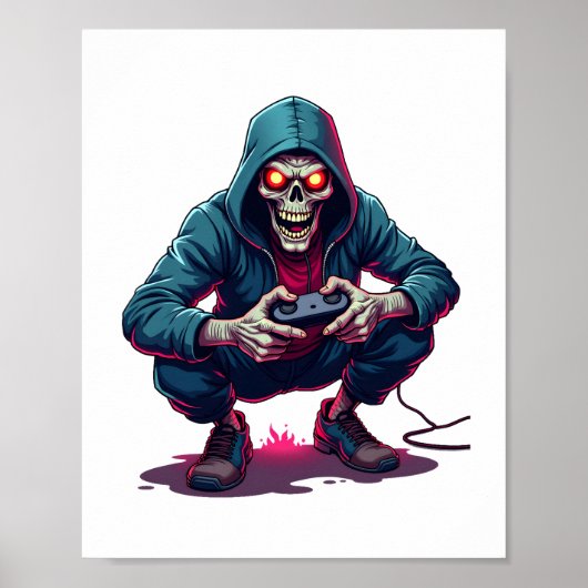 Zombie Gamer - Grappig Halloween Gaming Shirt Poster (Voorkant)