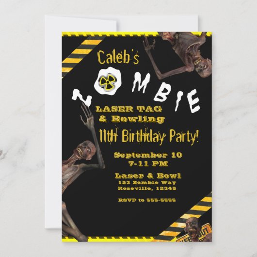 Zombie Gele & Zwarte Verjaardagsfeestje Kaart (Voorkant)