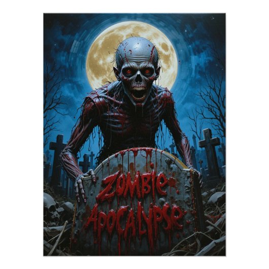 Zombie Ghoul Creepy Graveyard Fullmoon Perfect Poster (Voorkant)