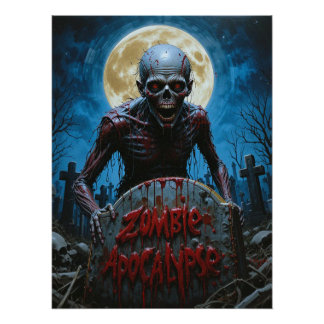 Zombie Ghoul Griezelige Begraafplaats Vollemaan Perfect Poster
