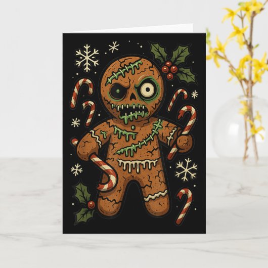 Zombie Gingerbread Man Christmas Zombie  Kaart (Gele Bloem)