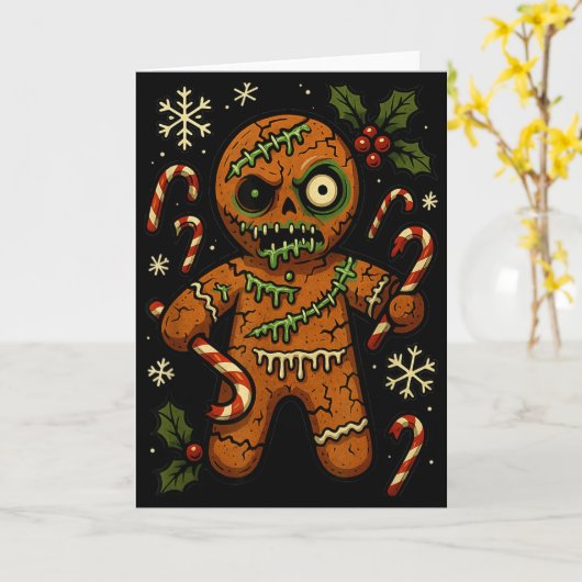Zombie Gingerbread Man Christmas Zombie T Shirt Kaart (Gele Bloem)