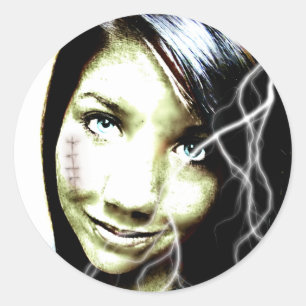 Zombie Girl Lightening Bolt Hair en Flesh Wound Ronde Sticker