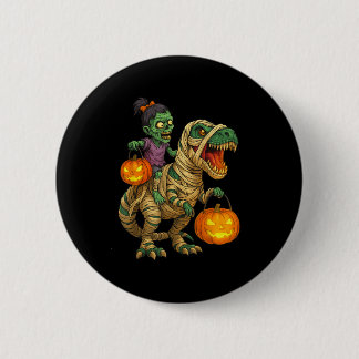 Zombie Girl Riding Mummy T Rex Halloween Kids Tric Ronde Button 5,7 Cm