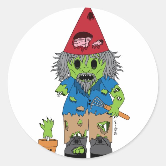 Zombie Gnome Ronde Sticker (Voorkant)