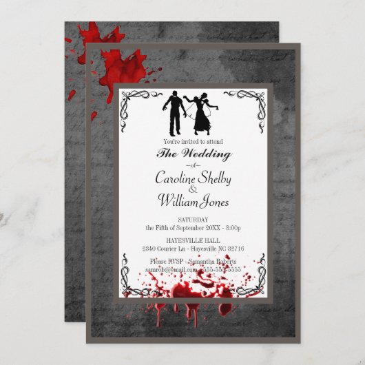 Zombie Gothic Elegant Huwelijksuitnodiging Kaart (Voorkant / Achterkant)