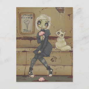 Zombie gothic meisje schattige briefkaart katteond