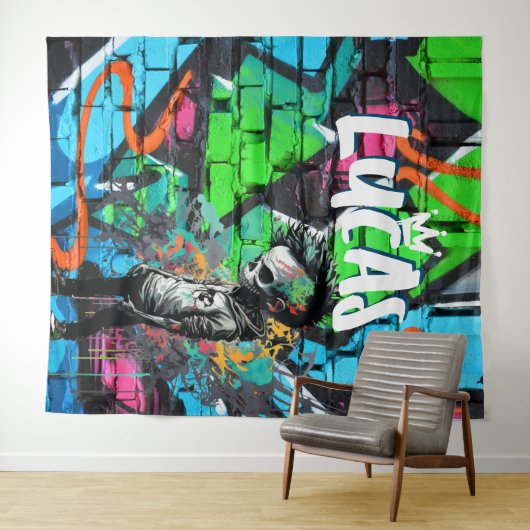 Zombie Graffiti Room Décor Monogram Tapestry Wandkleed (In Situ (horizontaal))