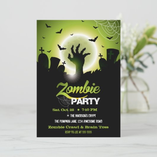 Zombie Graveyard Groene Halloween Kaart (Staand voorkant)