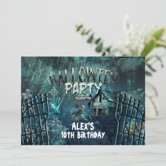 Zombie Graveyard Halloween Party Uitnodigingen (Staand voorkant)