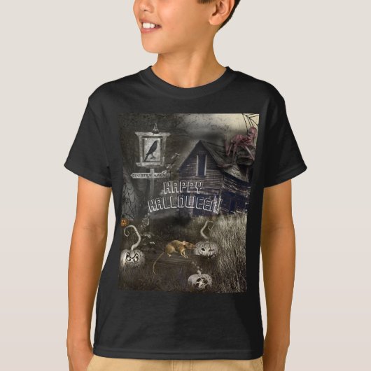 Zombie Graveyard + Rats Sinister Ave Halloween T-shirt (Voorkant)