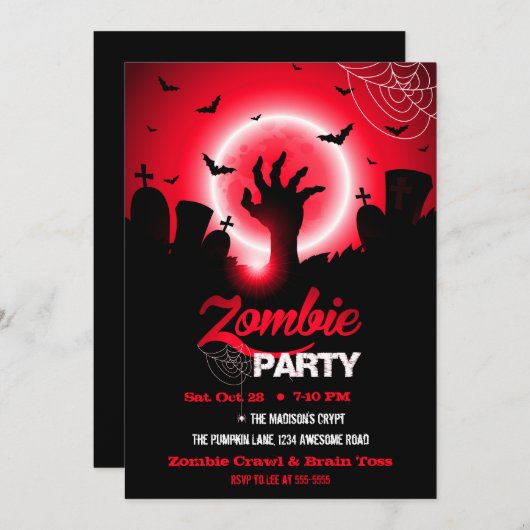 Zombie Graveyard Red Halloween Kaart (Voorkant / Achterkant)