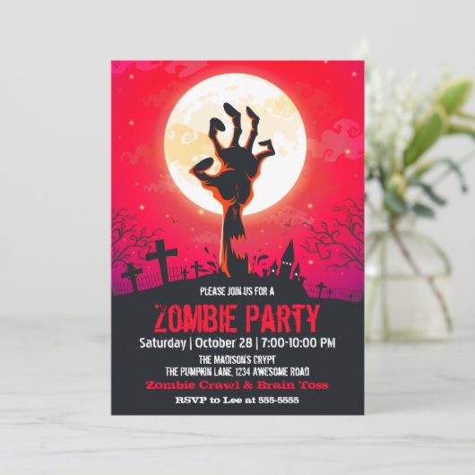 Zombie Graveyard Red Halloween Kaart (Staand voorkant)