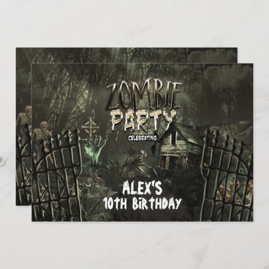Zombie Graveyard Verjaardagsfeestje Uitnodigingen (Voorkant / Achterkant)