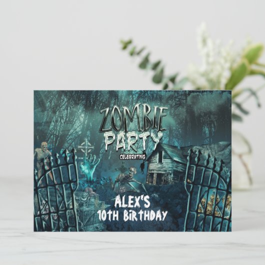 Zombie Graveyard Verjaardagsfeestje Uitnodigingen (Staand voorkant)