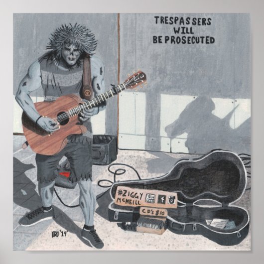 Zombie Guitar Musician Fantasy Wall Art Print (Voorkant)