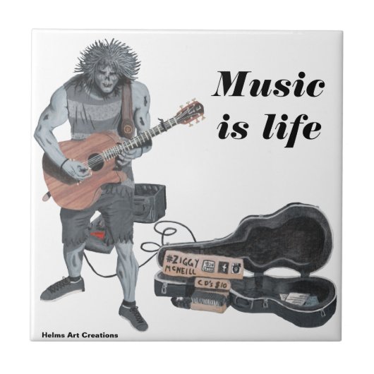 Zombie Guitar Musician Modern Music Fantasy Tile Tegeltje (Voorkant)