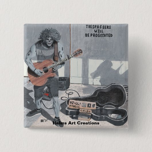 Zombie Guitar Rock Musician Fantasy Art Button (Voorkant)