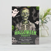 Zombie Halloween-feest Ghost Bat botten Spooky Kaart (Staand voorkant)