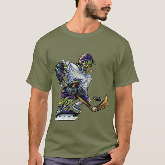 Zombie Halloween Hockey Player Funny Mannen T-shirt (Voorkant)